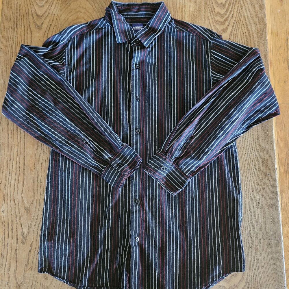 Arrow‎ Black Pinstripe Dress Shirt  Size XL 18 Boys Long Sleeve Button-Down